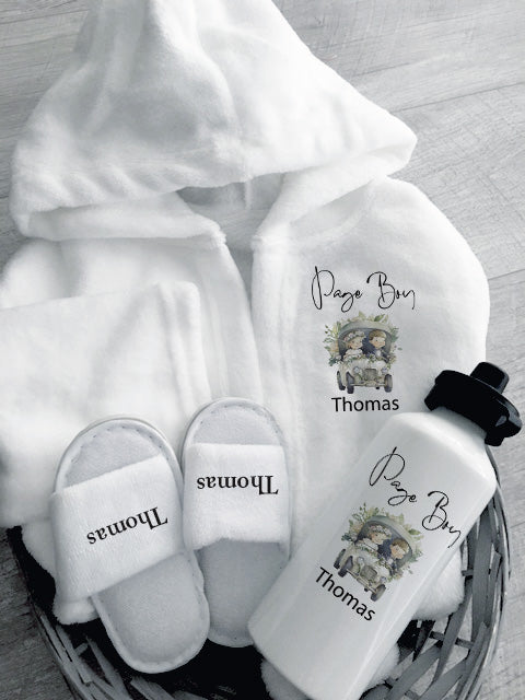 Page Boy Car Theme - Personalised Kids Wedding Gift Bathrobes Set