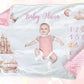 Personalised Pink  Fairy Tale Milestone Baby Blanket Gift Set