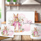 Personalised Pink Floral  Rabbit Placemat Coaster Mug Gift Set