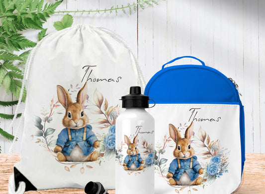 Cute Bunny Personalised Lunch Bag Bottle PE Set