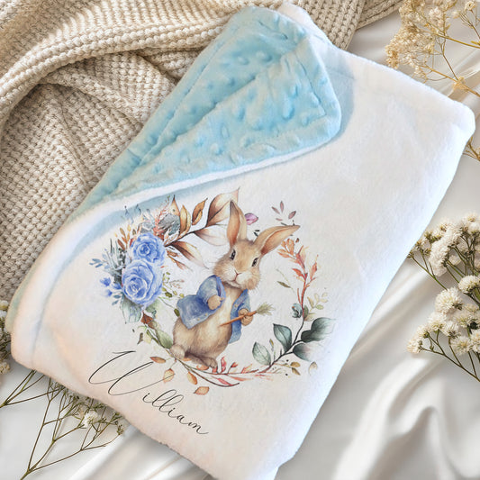 Floral Blue Bunny - Personalised Baby Blanket Gift Set Romper