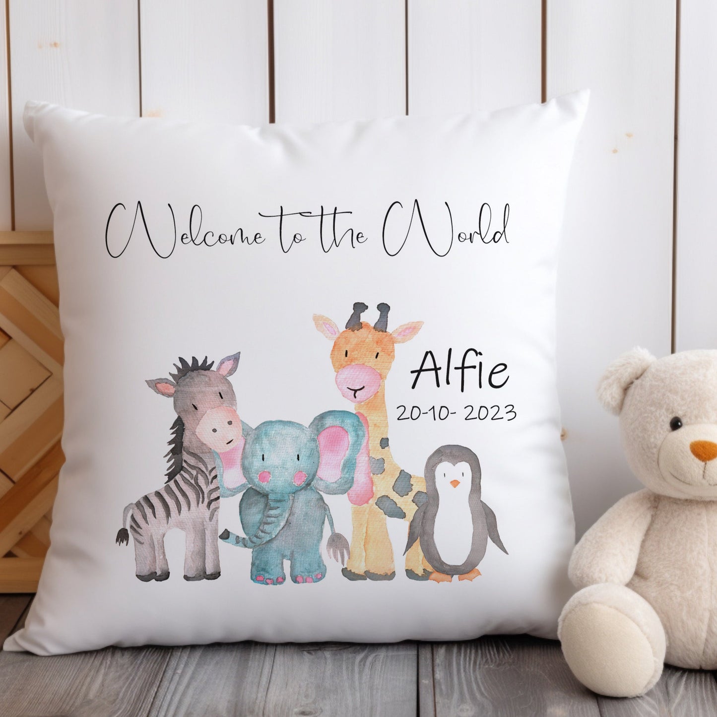 Personalised Safari Animals Nursery Cushion Set