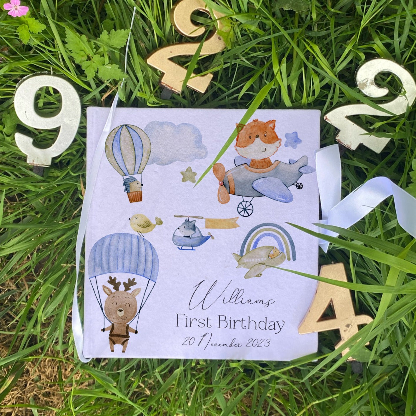 Hot Air Balloon Birthday Personalised Memory Book with Ribbon