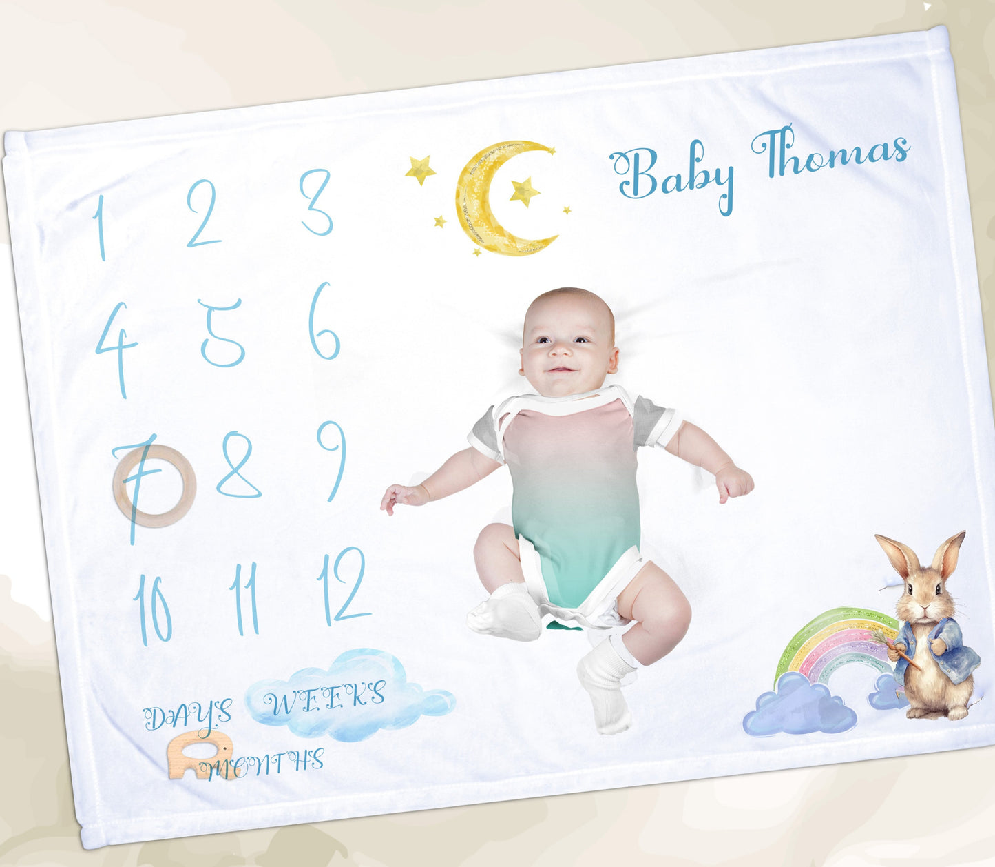 Personalised Weather Theme Milestone Baby Blanket Gift Set