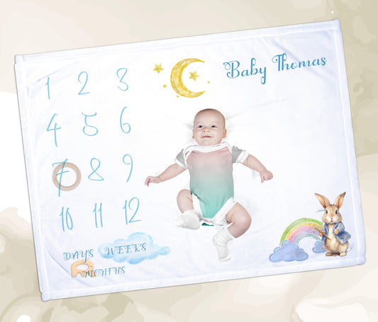 Personalised Weather Theme Milestone Baby Blanket Gift Set