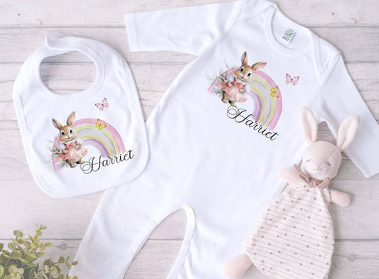 Personalised Pink Bunny Baby Outfit Set