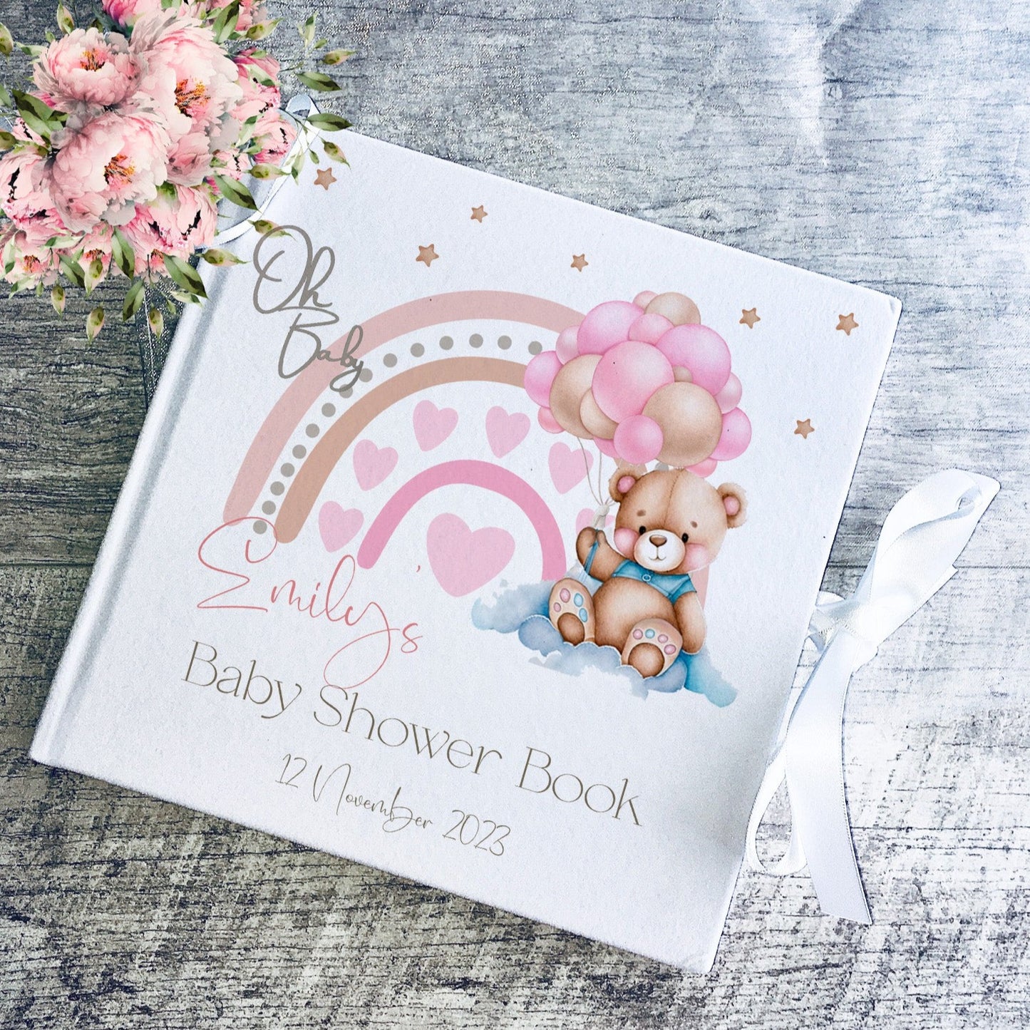 Pink Bear Balloon Personalised  Baby Shower Welcome Sign