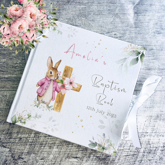 Pink Cute Rabbit Christening Welcome Banner