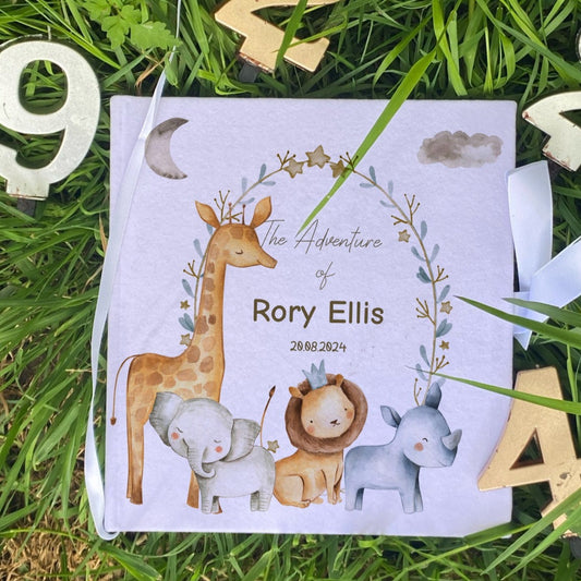 Safari Animals Personalised Birthday Memory Book with Ribbon