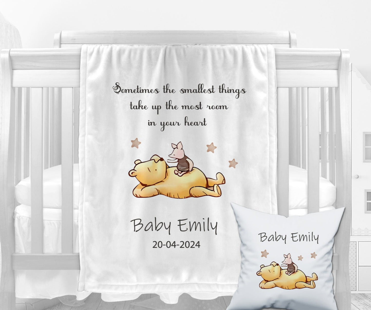 Pooh Bear Design Personalised Baby Blanket Set