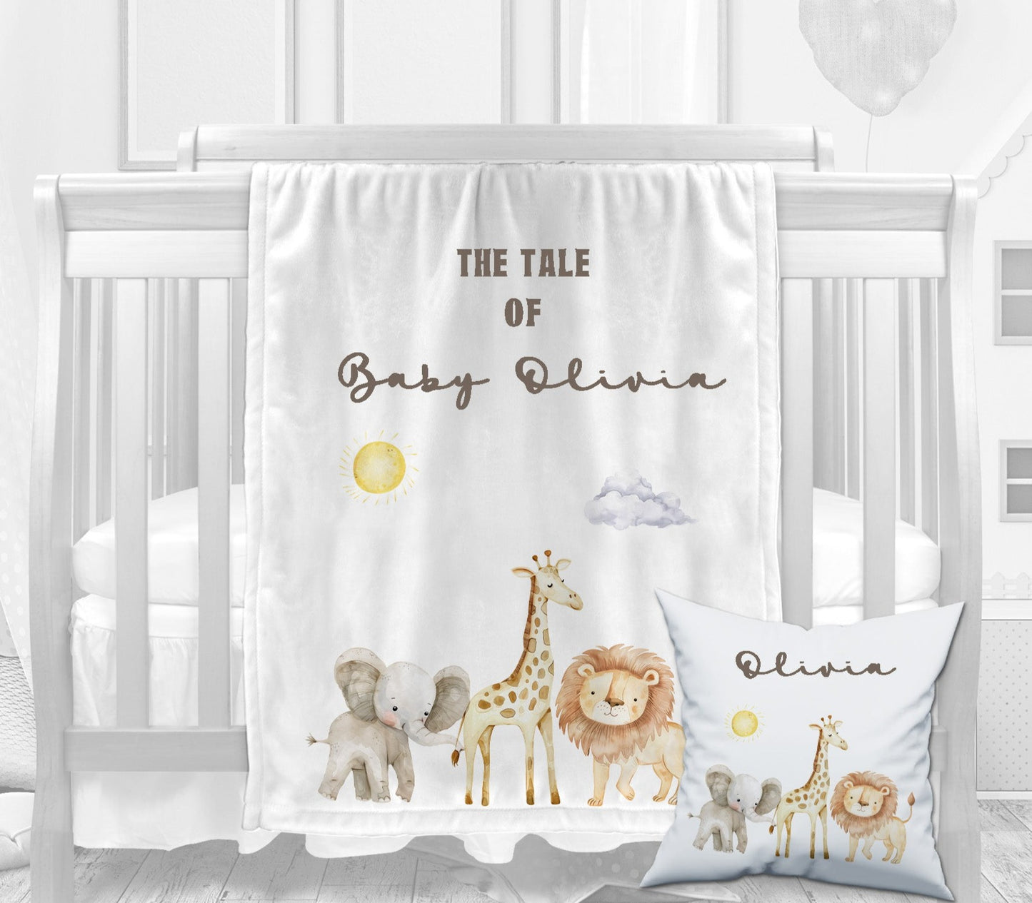 Cute Safari Animals Comforter Baby Blanket Cushion Set