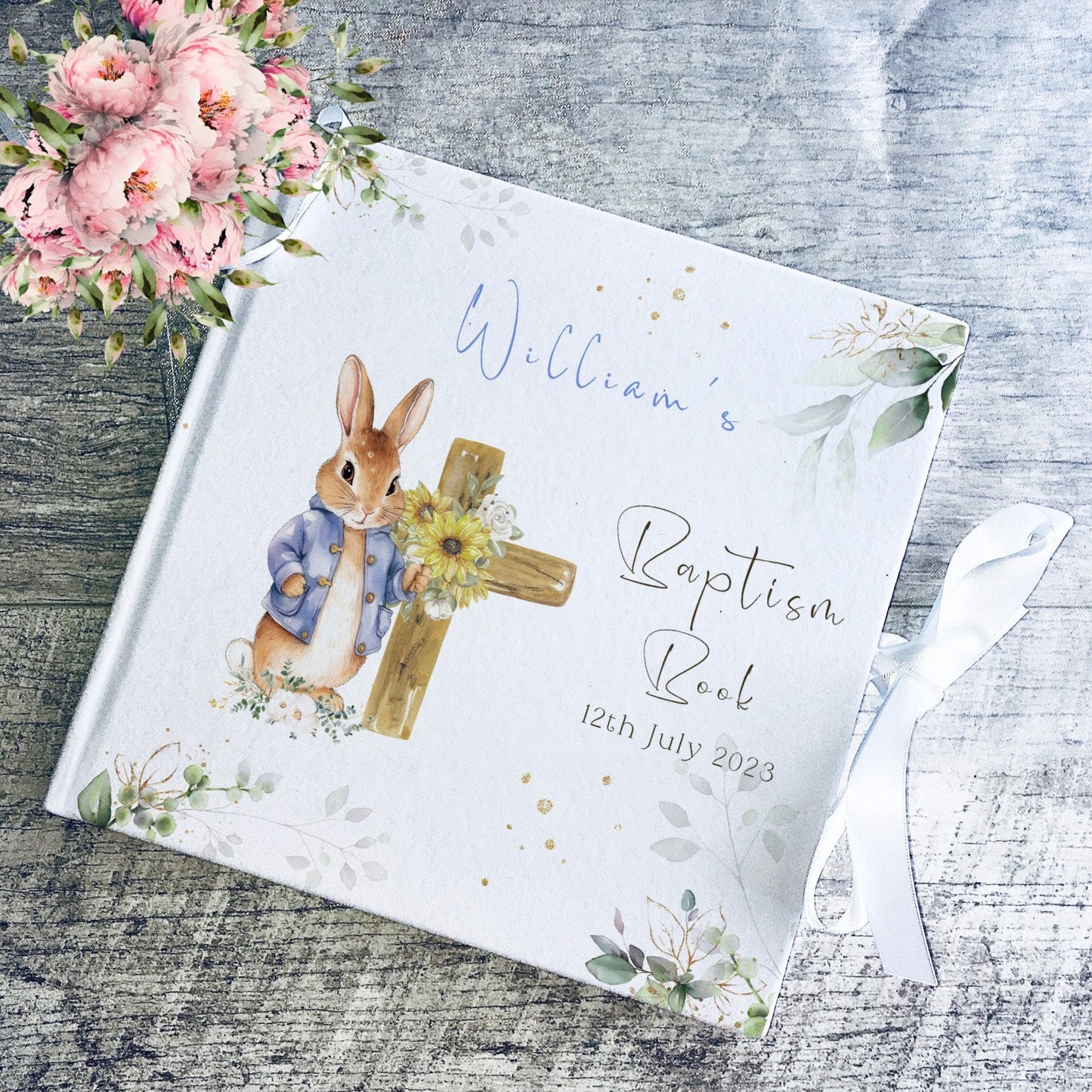 Blue Bunny Christening Welcome Sign Banner