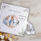 Blue Rabbit With Wreath Christening Guestbook with Ribbon