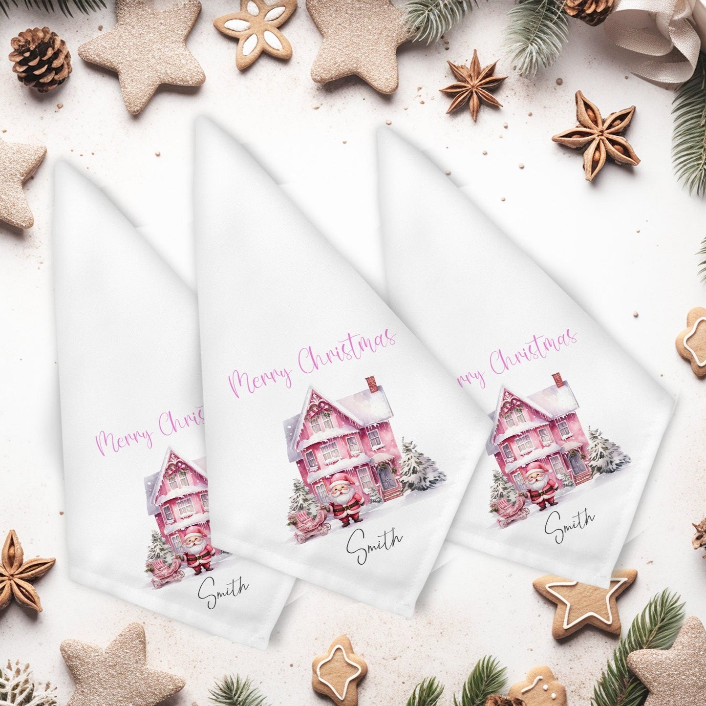 Pink Theme Christmas Landscape Design Napkin Set