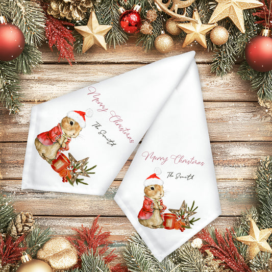 Personalised Christmas Santa Bunny Napkin Gift Set