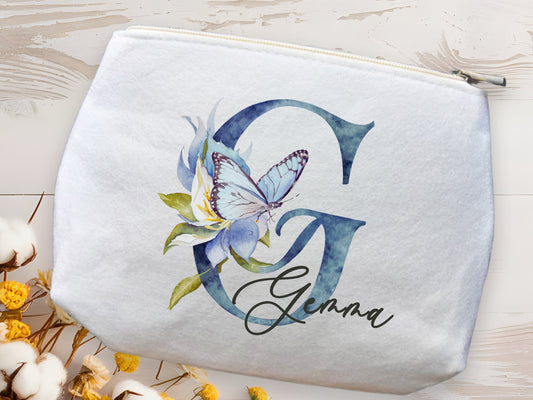 Blue Butterfly Letter Makeup Bag