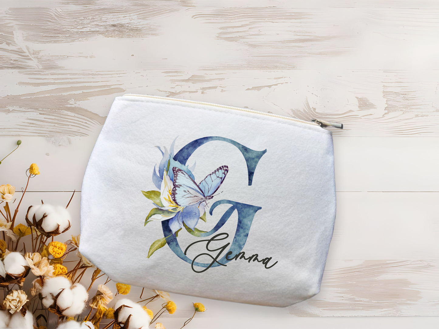 Blue Butterfly Letter Makeup Bag