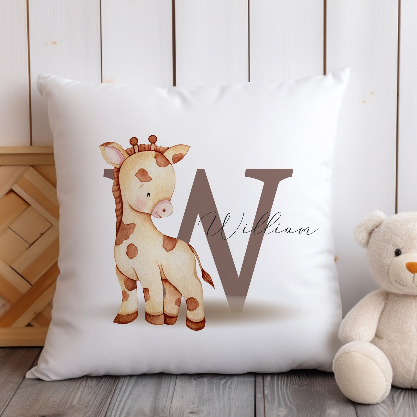 Giraffe and Initial Nursery Cushion Comforter Set