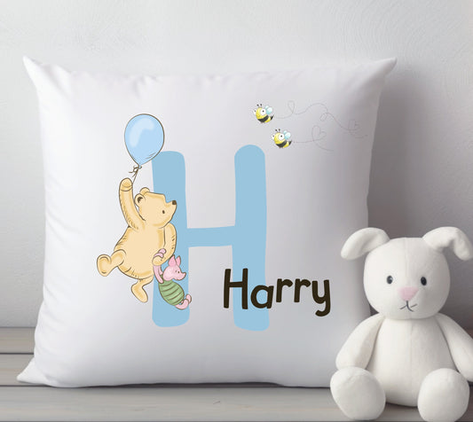 Blue Letter Design Pooh Bear and Balloon Nursery Cushion Set