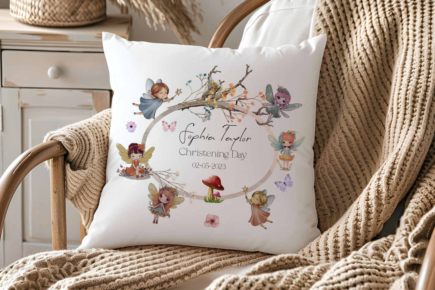 Dancing Fairy Personalised Christening Gift Cushion