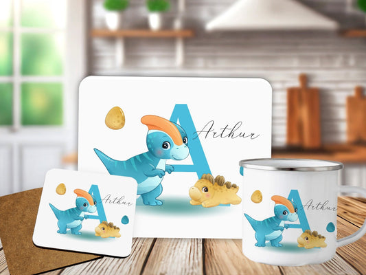 Dino Theme  Personalised Placemat Coaster Toddler Dinner Set