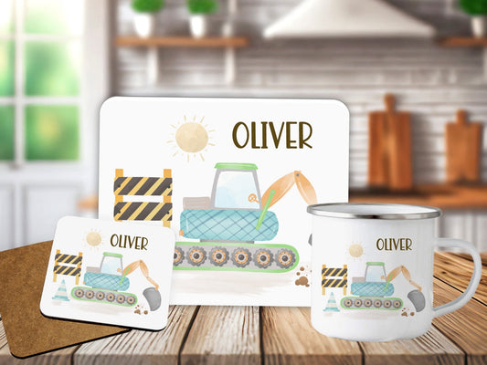 Personalised Constructor Design  Placemat Coaster Mug Kids Gift Set