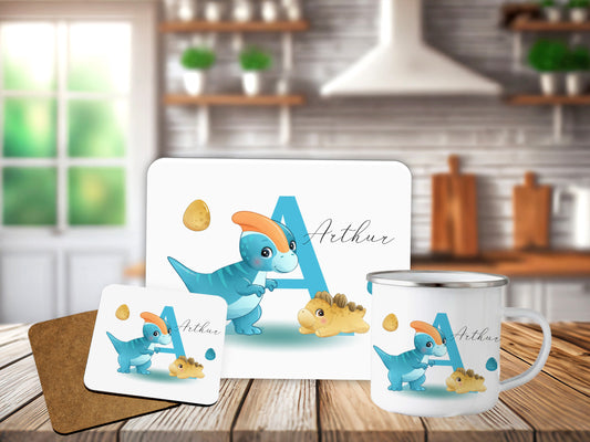 Dino Theme  Personalised Placemat Coaster Toddler Dinner Set