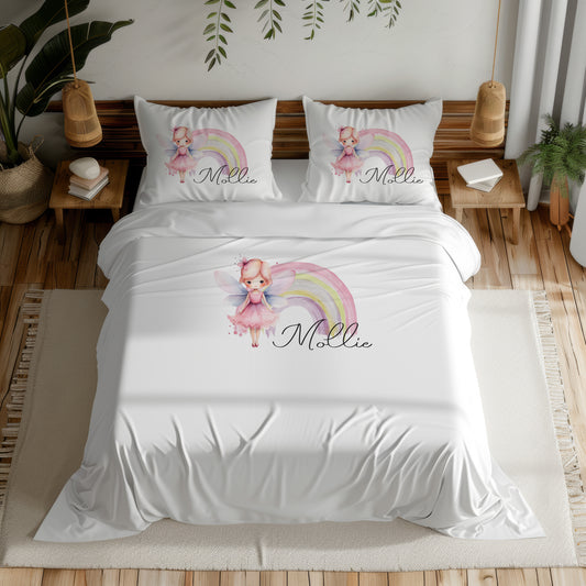 Rainbow Fairy Girl - Personalised Duvet Cover Set
