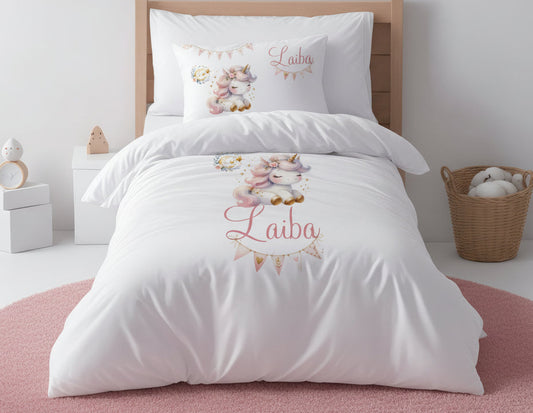 Personalised Pony unicorn Girl Duvet Cover Set Bedding