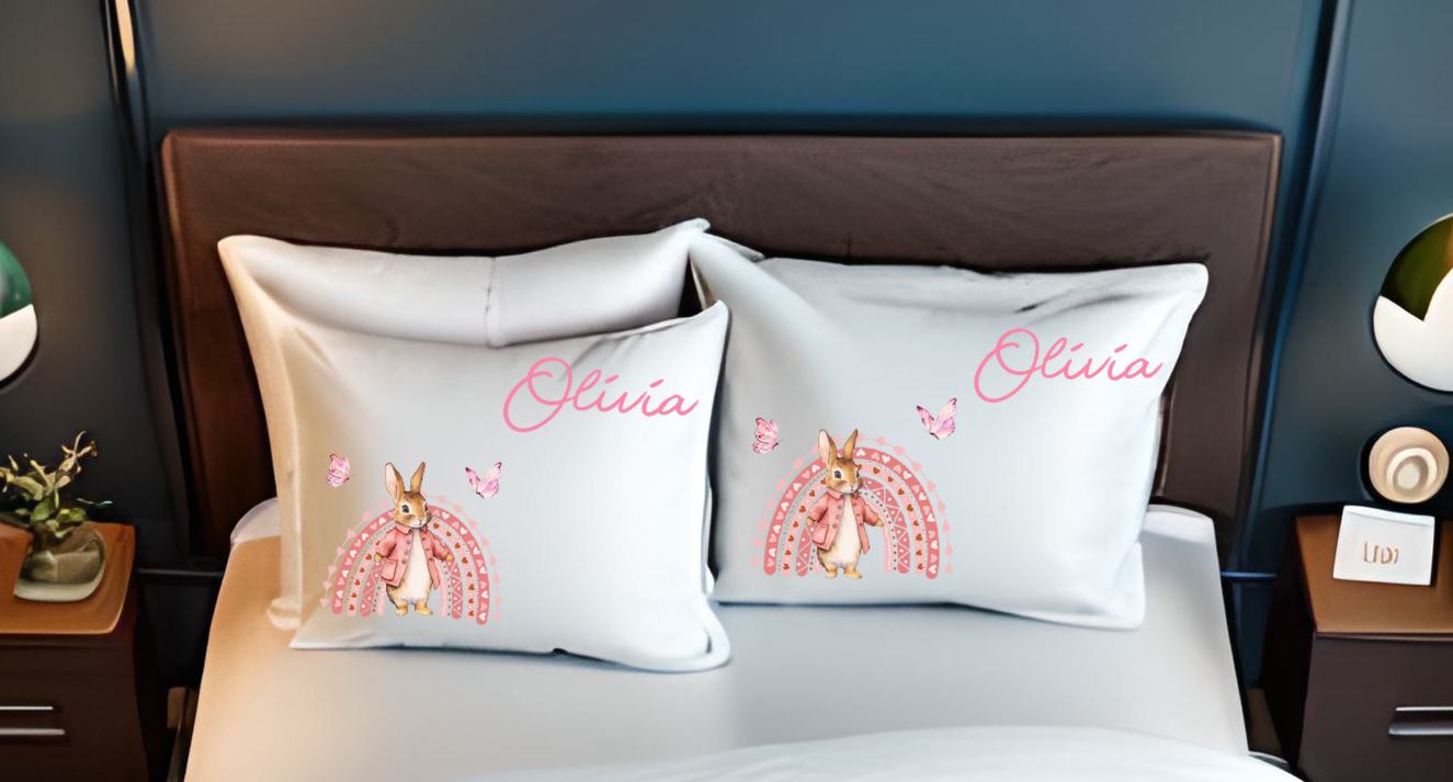 Pink Bunny Rainbow - Personalised Duvet Cover Set