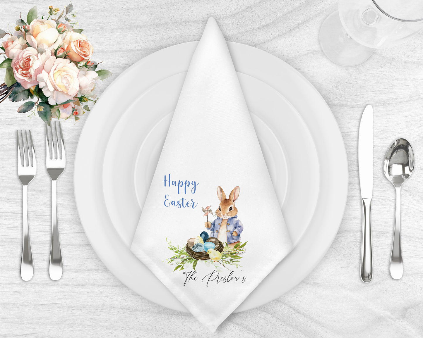 Personalised Blue Rabbit Easter Napkin Set