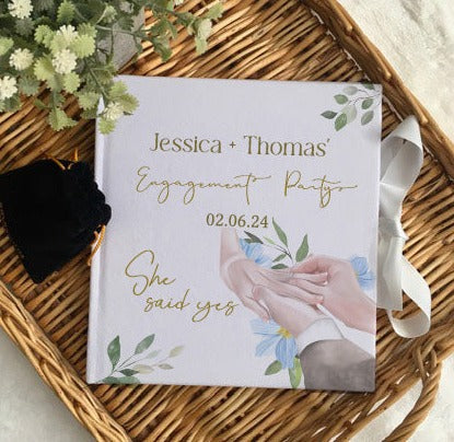 Personalised Engagement Party Elegant Wedding Guest Book with Ribbon