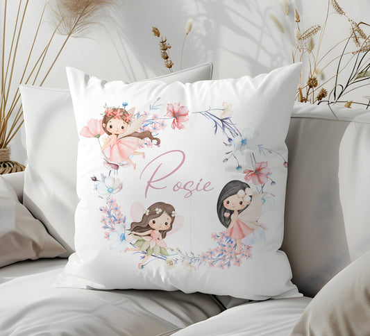 Personalised Custom named Flower Fairy rainbow Nursery Cushion