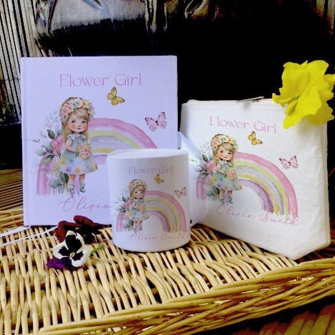 Flower Girl Pink Rainbow  Design - Personalised Kids Wedding Gift Bundle