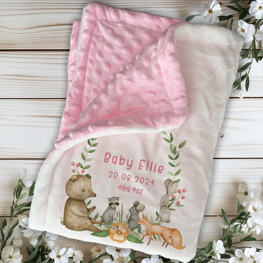 Personalised Forest Theme Baby Blanket Gift