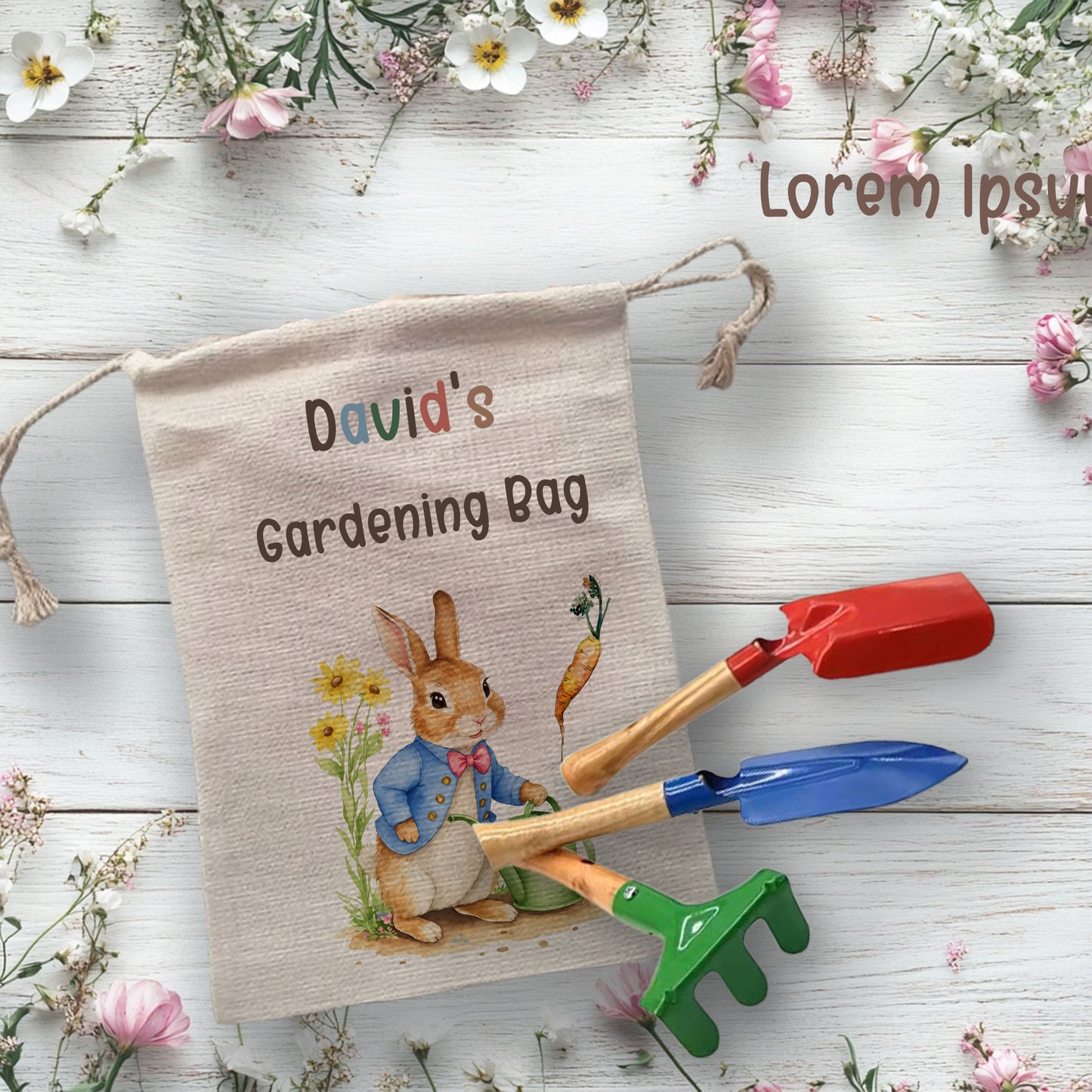 Bunny Gardening Bag Personalised Kid's Gardening Set Tool Kit