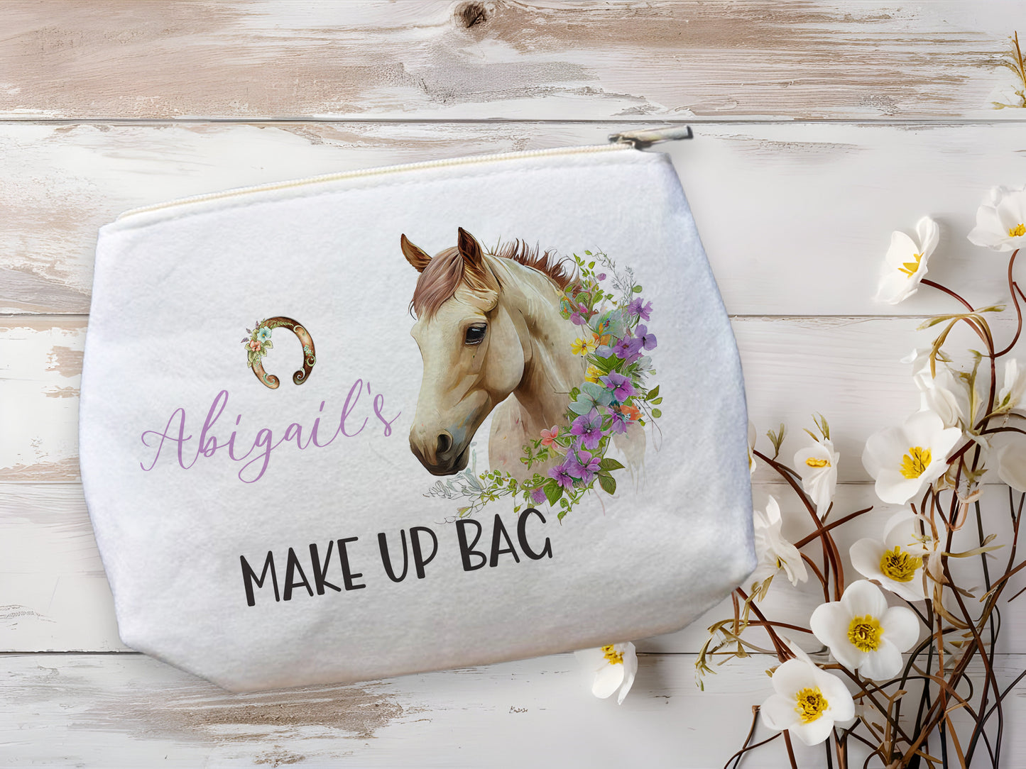 Horse Floral Design Makeup Bag