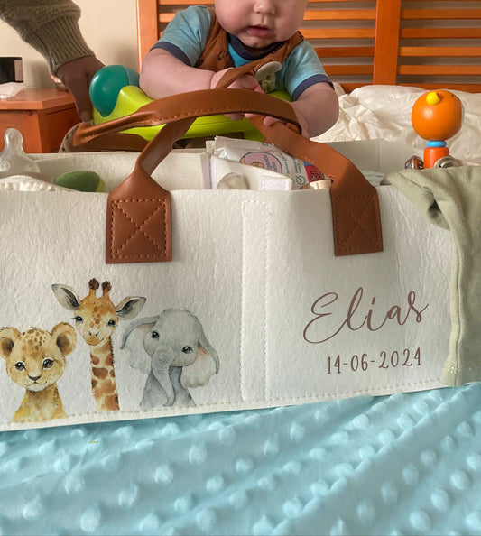 Safari Animals Baby Nappy Caddy Organiser - Personalised