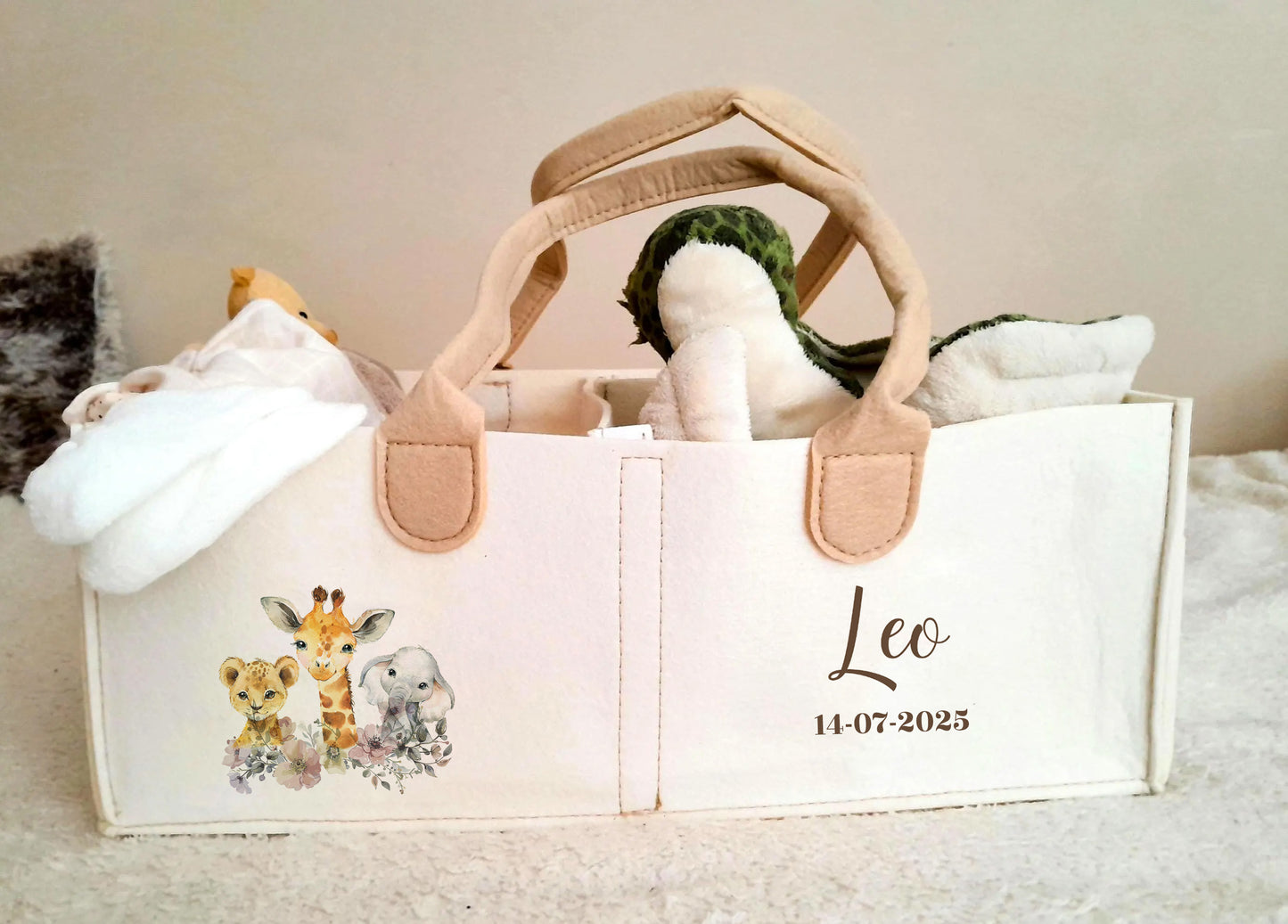 Safari Animals Baby Nappy Caddy Organiser - Personalised