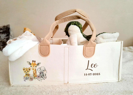 Safari Animals Baby Nappy Caddy Organiser - Personalised
