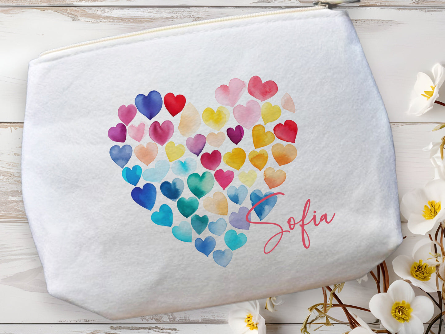 Rainbow Hearts Makeup Bag