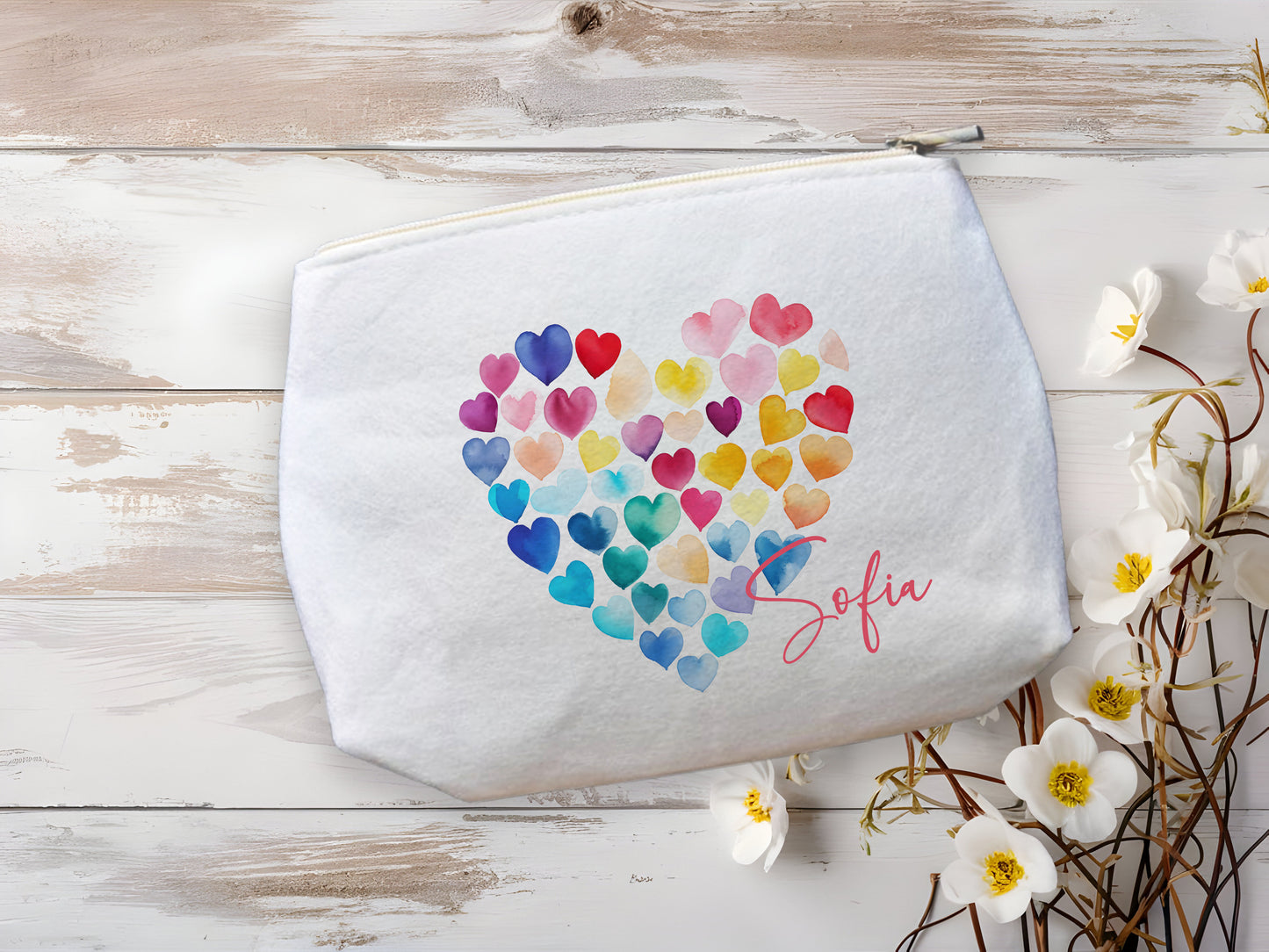 Rainbow Hearts Makeup Bag