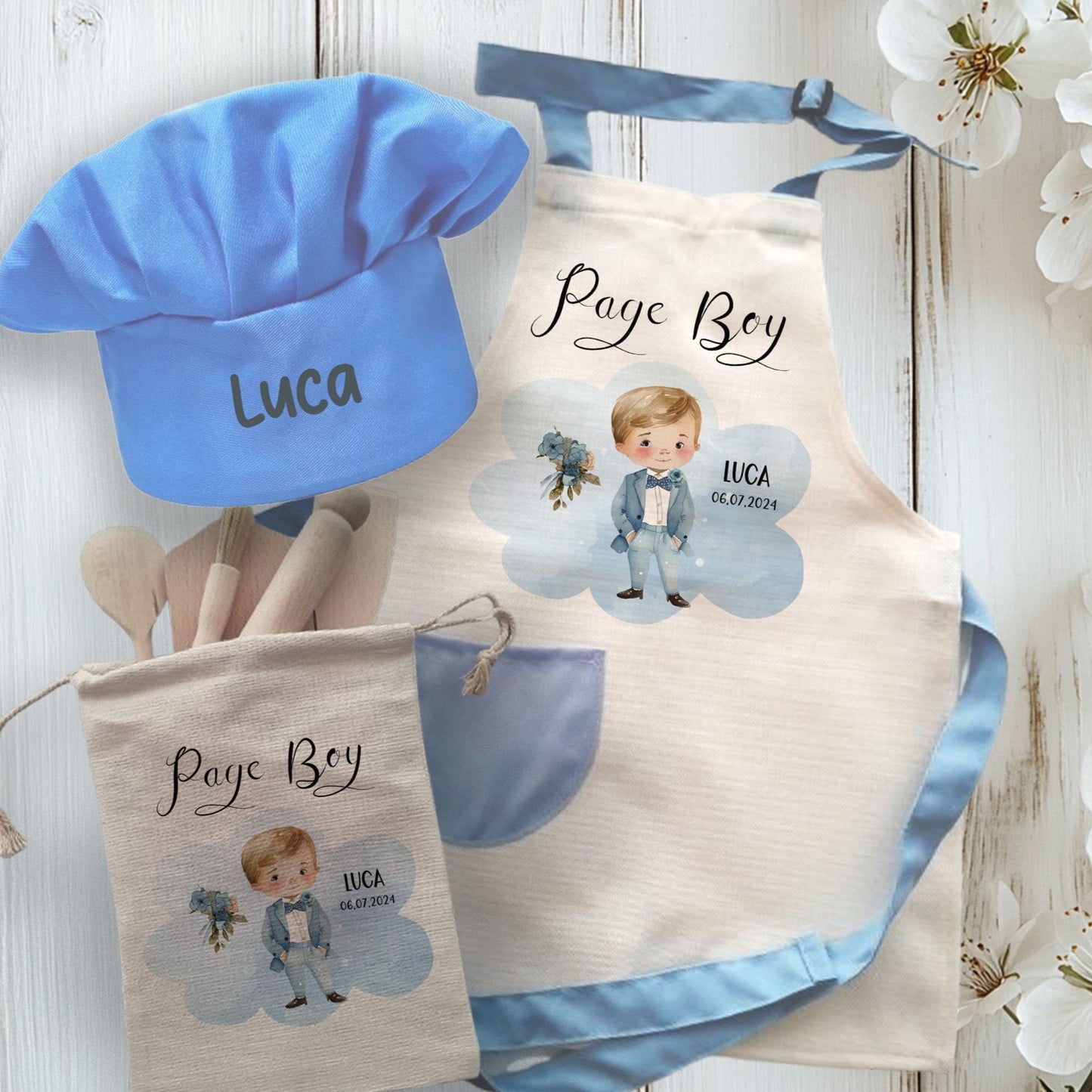 Page Boy - Personalised Kids Linen Style Wedding Baking Set