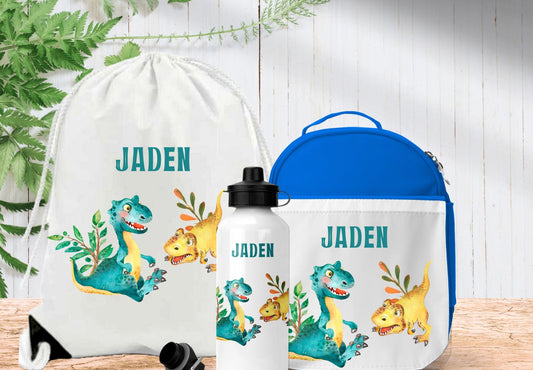 Dino World Theme Personalised Lunch Bag Bottle PE Set