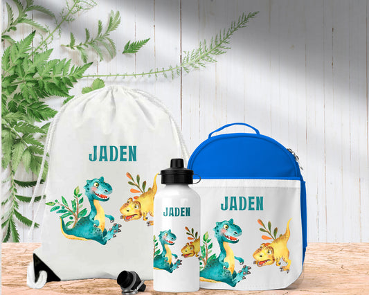 Dino World Theme Personalised Lunch Bag Bottle PE Set