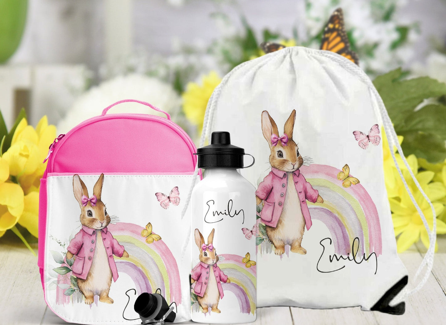 Rainbow Theme Personalised Lunch Bag Bottle PE Set