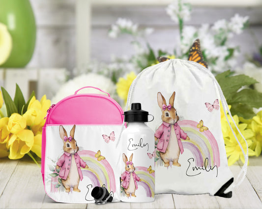 Rainbow Theme Personalised Lunch Bag Bottle PE Set