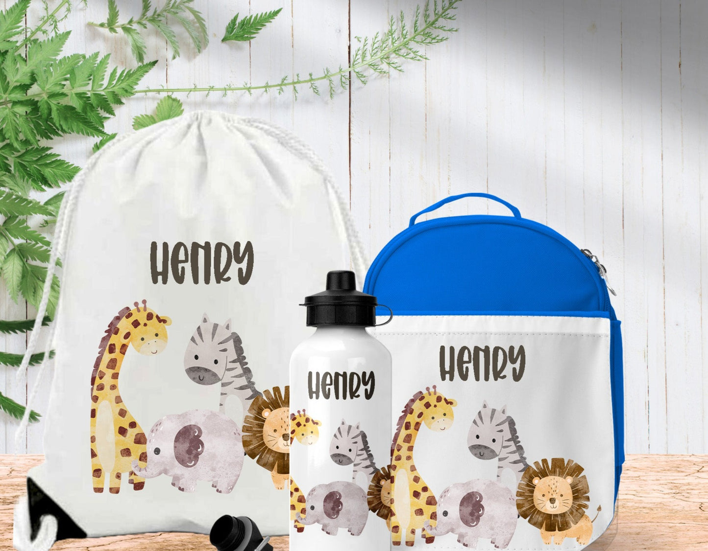 Jungle Animals Personalised Lunch Bag Bottle PE Set