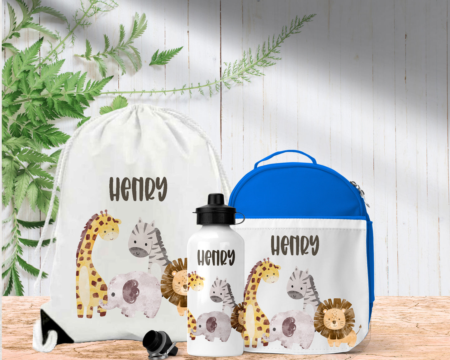 Jungle Animals Personalised Lunch Bag Bottle PE Set