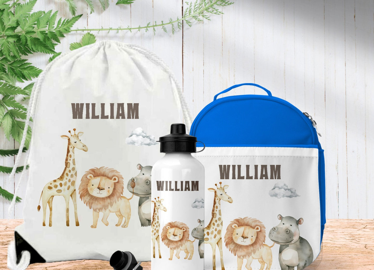 Safari Animals Personalised Lunch Bag Bottle PE Set